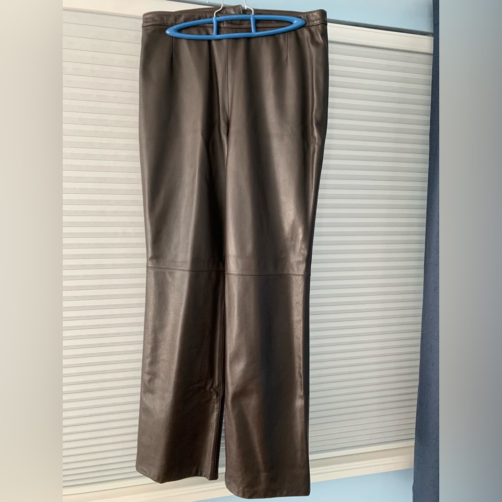 Brown genuine leather straight leg pants
